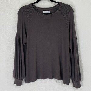 Velvet By Graham & Spencer Small Charcoal Gray Ribbed Balloon Sleeve Top